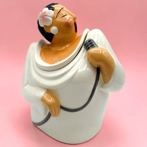 Clay Art Jazz Series Lady Singer Cookie Jar + Lid Vintage 1990 Ceramic 9" READ